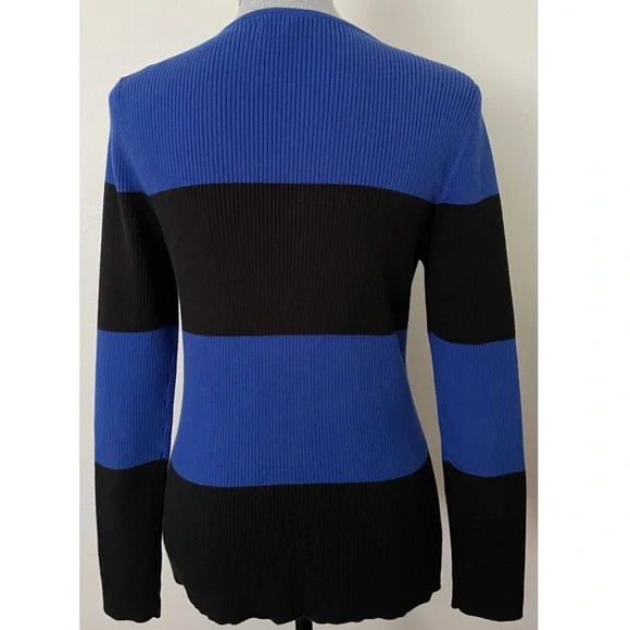 LAUREN RALPH LAUREN RIB KNIT SWEATER STRIPED BLUE BLACK SIZE L - Picture 5 of 6